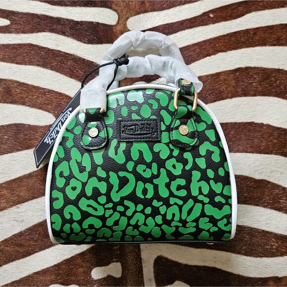 New Von Dutch Lime Cheetah Bowling Bag with Crossbody Strap - Picture 2 of 7